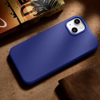 iCarer Litchi Premium Leather Case iPhone 14 Plus Magnetic Leather Case with MagSafe Dark Blue (WMI14220711-DB)
