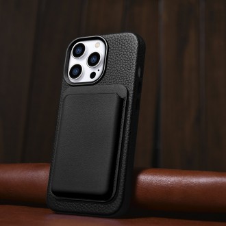 iCarer Litchi Premium Leather Case iPhone 14 Pro Max Magnetic Leather Case with MagSafe Black (WMI14220712-BK)