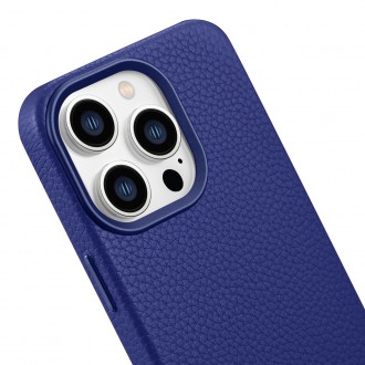 iCarer Litchi Premium Leather Case iPhone 14 Pro Max Magnetic Leather Case with MagSafe Dark Blue (WMI14220712-DB)