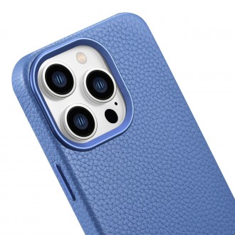 iCarer Litchi Premium Leather Case iPhone 14 Pro Max Magnetic Leather Case with MagSafe Light Blue (WMI14220712-LB)