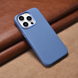 iCarer Litchi Premium Leather Case iPhone 14 Pro Max Magnetic Leather Case with MagSafe Light Blue (WMI14220712-LB)