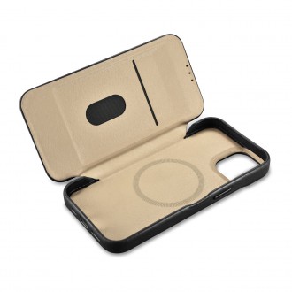 iCarer CE Oil Wax Premium Leather Folio Case iPhone 14 magnetic flip case MagSafe black (AKI14220705-BK)