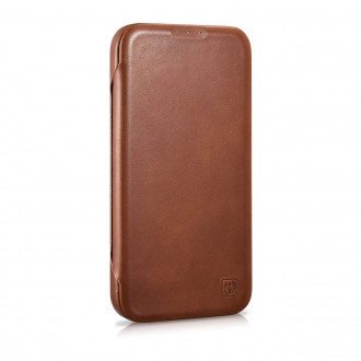 iCarer CE Oil Wax Premium Leather Folio Case iPhone 14 magnetic flip case MagSafe brown (AKI14220705-BN)