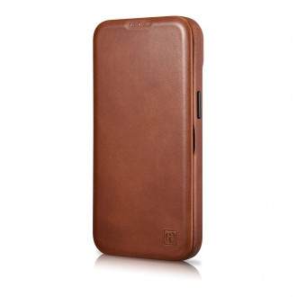 iCarer CE Oil Wax Premium Leather Folio Case iPhone 14 magnetic flip case MagSafe brown (AKI14220705-BN)