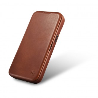 iCarer CE Oil Wax Premium Leather Folio Case iPhone 14 magnetic flip case MagSafe brown (AKI14220705-BN)