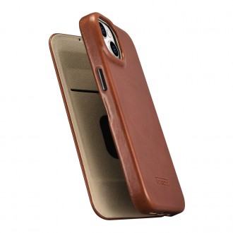 iCarer CE Oil Wax Premium Leather Folio Case iPhone 14 magnetic flip case MagSafe brown (AKI14220705-BN)