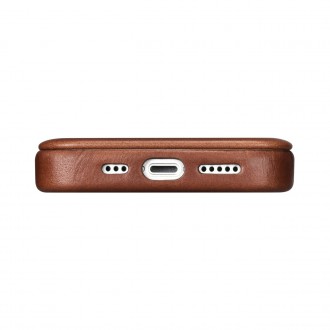 iCarer CE Oil Wax Premium Leather Folio Case iPhone 14 magnetic flip case MagSafe brown (AKI14220705-BN)