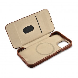 iCarer CE Oil Wax Premium Leather Folio Case iPhone 14 magnetic flip case MagSafe brown (AKI14220705-BN)