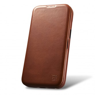 iCarer CE Oil Wax Premium Leather Folio Case iPhone 14 magnetic flip case MagSafe brown (AKI14220705-BN)