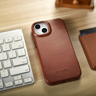 iCarer CE Oil Wax Premium Leather Folio Case iPhone 14 magnetic flip case MagSafe brown (AKI14220705-BN)