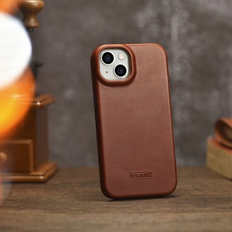 iCarer CE Oil Wax Premium Leather Folio Case iPhone 14 magnetic flip case MagSafe brown (AKI14220705-BN)