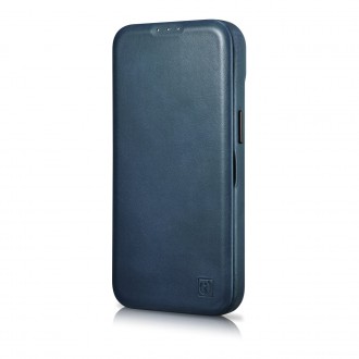 iCarer CE Oil Wax Premium Leather Folio Case iPhone 14 magnetic flip case MagSafe blue (AKI14220705-BU)