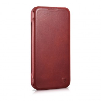 iCarer CE Oil Wax Premium Leather Folio Case iPhone 14 magnetic flip case MagSafe red (AKI14220705-RD)