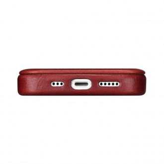 iCarer CE Oil Wax Premium Leather Folio Case iPhone 14 magnetic flip case MagSafe red (AKI14220705-RD)