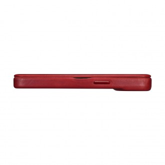 iCarer CE Oil Wax Premium Leather Folio Case iPhone 14 magnetic flip case MagSafe red (AKI14220705-RD)