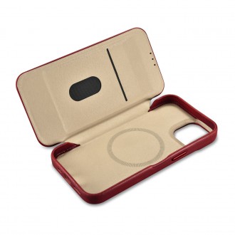 iCarer CE Oil Wax Premium Leather Folio Case iPhone 14 magnetic flip case MagSafe red (AKI14220705-RD)