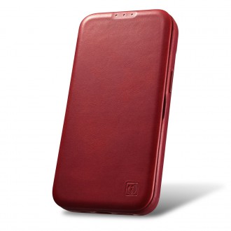 iCarer CE Oil Wax Premium Leather Folio Case iPhone 14 magnetic flip case MagSafe red (AKI14220705-RD)