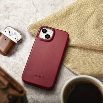 iCarer CE Oil Wax Premium Leather Folio Case iPhone 14 magnetic flip case MagSafe red (AKI14220705-RD)