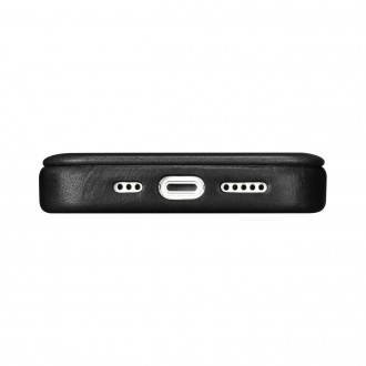 iCarer CE Oil Wax Premium Leather Folio Case Leather Case iPhone 14 Pro Magnetic Flip MagSafe Black (AKI14220706-BK)
