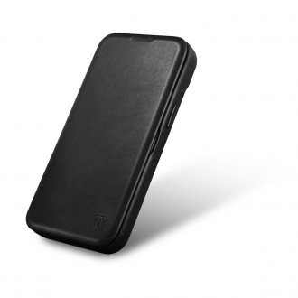iCarer CE Oil Wax Premium Leather Folio Case Leather Case iPhone 14 Pro Magnetic Flip MagSafe Black (AKI14220706-BK)