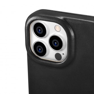 iCarer CE Oil Wax Premium Leather Folio Case Leather Case iPhone 14 Pro Magnetic Flip MagSafe Black (AKI14220706-BK)