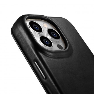 iCarer CE Oil Wax Premium Leather Folio Case Leather Case iPhone 14 Pro Magnetic Flip MagSafe Black (AKI14220706-BK)