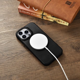 iCarer CE Oil Wax Premium Leather Folio Case Leather Case iPhone 14 Pro Magnetic Flip MagSafe Black (AKI14220706-BK)
