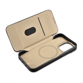 iCarer CE Oil Wax Premium Leather Folio Case Leather Case iPhone 14 Pro Magnetic Flip MagSafe Black (AKI14220706-BK)