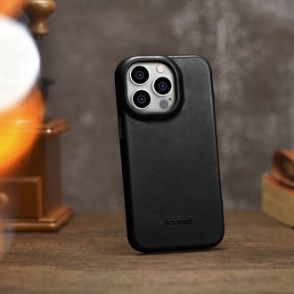 iCarer CE Oil Wax Premium Leather Folio Case Leather Case iPhone 14 Pro Magnetic Flip MagSafe Black (AKI14220706-BK)