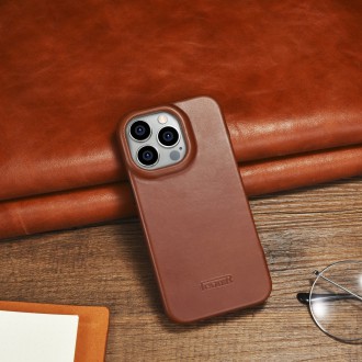 iCarer CE Oil Wax Premium Leather Folio Case Leather Case iPhone 14 Pro Magnetic Flip MagSafe Brown (AKI14220706-BN)