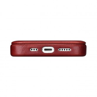 iCarer CE Oil Wax Premium Leather Folio Case Leather Case iPhone 14 Pro Magnetic Flip MagSafe Red (AKI14220706-RD)