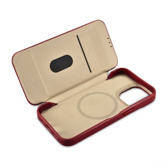 iCarer CE Oil Wax Premium Leather Folio Case Leather Case iPhone 14 Pro Magnetic Flip MagSafe Red (AKI14220706-RD)