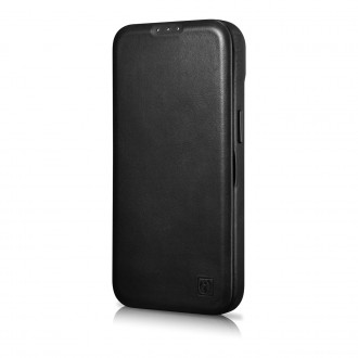 iCarer CE Oil Wax Premium Leather Folio Case Leather Case iPhone 14 Plus Magnetic Flip MagSafe Black (AKI14220707-BK)
