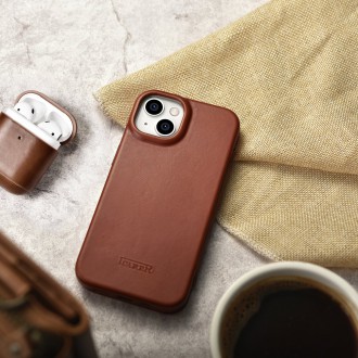 iCarer CE Oil Wax Premium Leather Folio Case iPhone 14 Plus magnetic flip case MagSafe brown (AKI14220707-BN)
