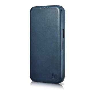 iCarer CE Oil Wax Premium Leather Folio Case iPhone 14 Plus magnetic flip case MagSafe blue (AKI14220707-BU)