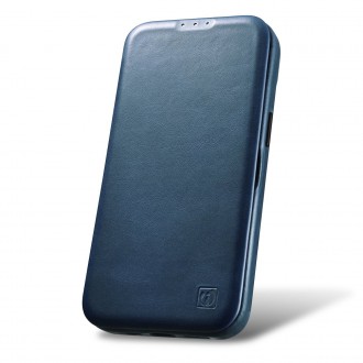 iCarer CE Oil Wax Premium Leather Folio Case iPhone 14 Plus magnetic flip case MagSafe blue (AKI14220707-BU)