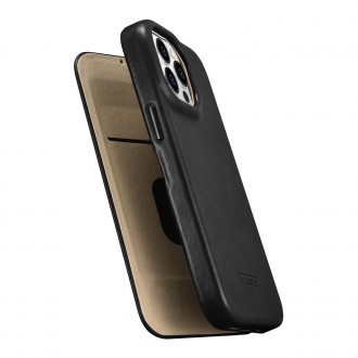 iCarer CE Oil Wax Premium Leather Folio Case Leather Case iPhone 14 Pro Max Magnetic Flip MagSafe Black (AKI14220708-BK)