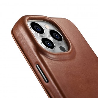 iCarer CE Oil Wax Premium Leather Folio Case Leather Case iPhone 14 Pro Max Magnetic Flip MagSafe Brown (AKI14220708-BN)