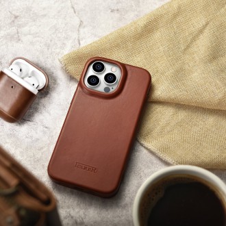 iCarer CE Oil Wax Premium Leather Folio Case Leather Case iPhone 14 Pro Max Magnetic Flip MagSafe Brown (AKI14220708-BN)