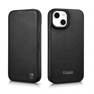 iCarer CE Premium Leather Folio Case iPhone 14 magnetic flip case MagSafe black (WMI14220713-BK)