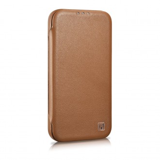 iCarer CE Premium Leather Folio Case iPhone 14 magnetic flip case MagSafe brown (WMI14220713-BN)