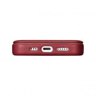 iCarer CE Premium Leather Folio Case iPhone 14 magnetic flip case MagSafe red (WMI14220713-RD)