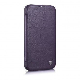 iCarer CE Premium Leather Folio Case iPhone 14 Magnetic Flip Leather Folio Case MagSafe Dark Purple (WMI14220713-DP)