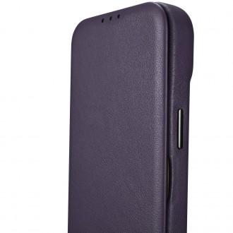 iCarer CE Premium Leather Folio Case iPhone 14 Magnetic Flip Leather Folio Case MagSafe Dark Purple (WMI14220713-DP)