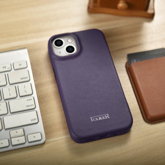 iCarer CE Premium Leather Folio Case iPhone 14 Magnetic Flip Leather Folio Case MagSafe Dark Purple (WMI14220713-DP)