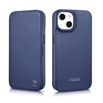 iCarer CE Premium Leather Folio Case iPhone 14 magnetic flip case MagSafe blue (WMI14220713-BU)