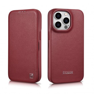 iCarer CE Premium Leather Folio Case iPhone 14 Pro Magnetic Flip Leather Folio Case MagSafe Red (WMI14220714-RD)