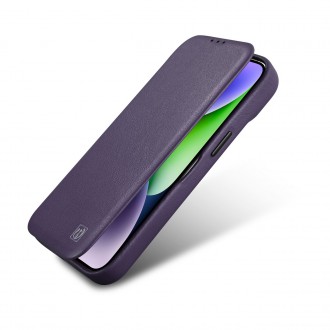iCarer CE Premium Leather Folio Case iPhone 14 Pro Magnetic Flip Leather Folio Case MagSafe Dark Purple (WMI14220714-DP)