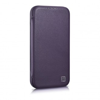 iCarer CE Premium Leather Folio Case iPhone 14 Pro Magnetic Flip Leather Folio Case MagSafe Dark Purple (WMI14220714-DP)