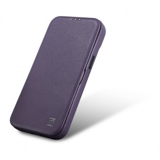 iCarer CE Premium Leather Folio Case iPhone 14 Pro Magnetic Flip Leather Folio Case MagSafe Dark Purple (WMI14220714-DP)